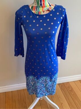 Lilly Pulitzer 100% Pima Cotton Royal Blue Dress with Gold Dot Accents